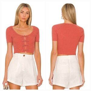 NWT LPA Briony Mini Cardigan top in Rose Mauve ribbed  balletcore coquette M